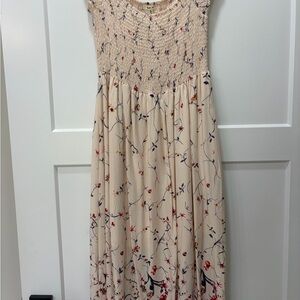 Bleusalt Flowy Floral Midi Dress with Cap Sleeves. Boho Western Flare Size M
